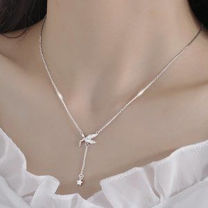 #NEW 925 Sterling Silver Diamond Angel Star Drop Necklace